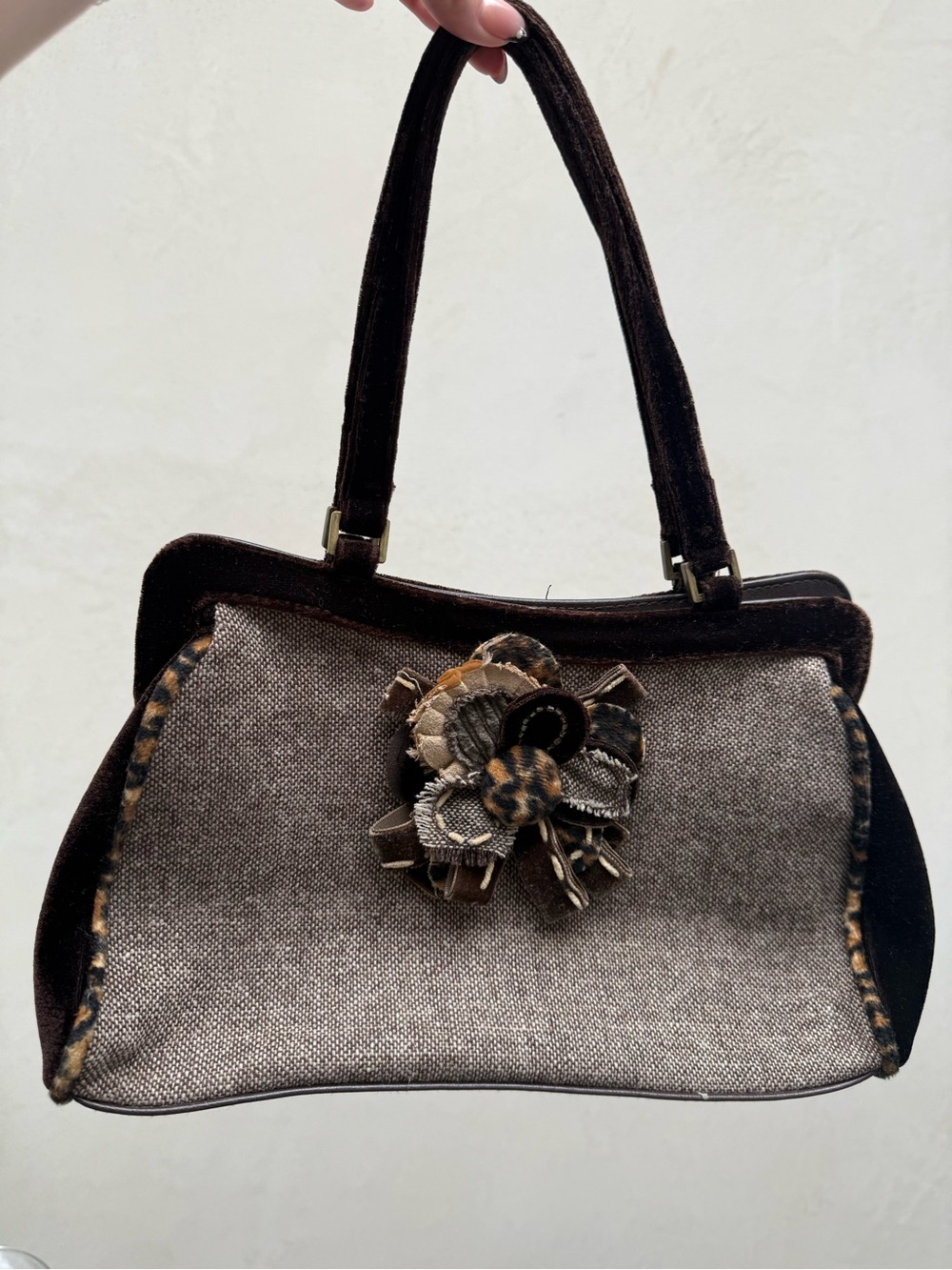 Brown & Taupe Floral Accent Handbag